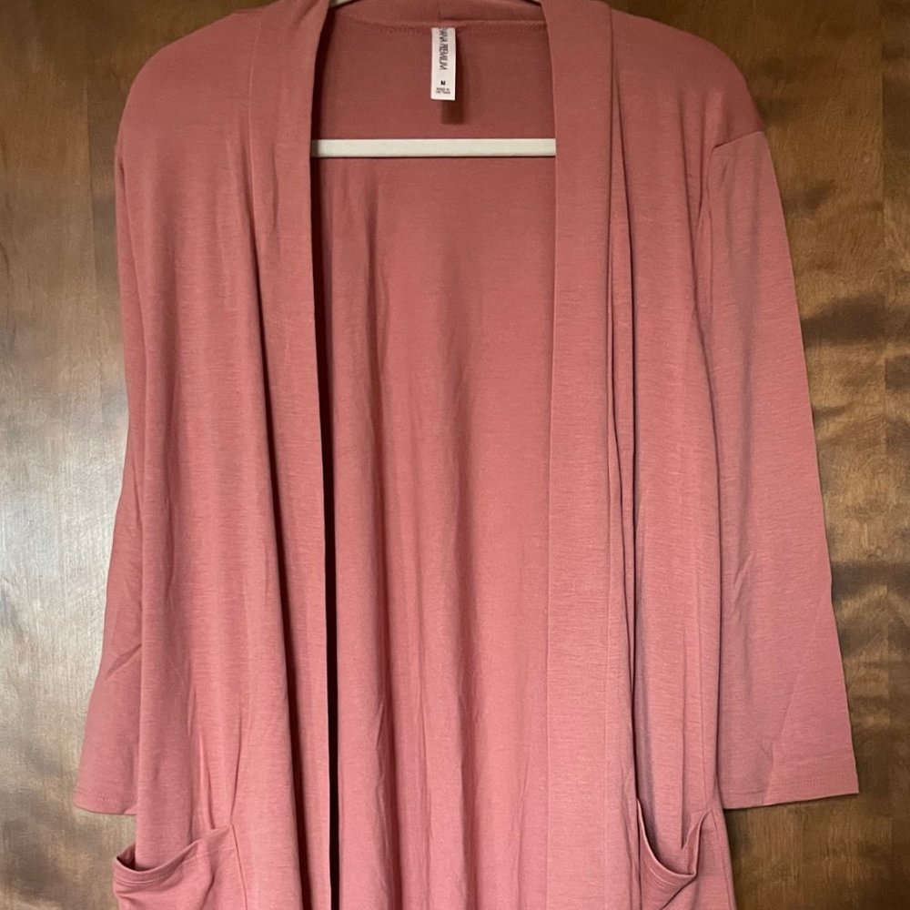 Open Long Cardigan, Ash Rose